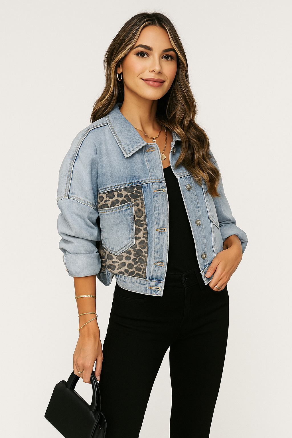 Damenjacke Blau mit Leoparden-Akzenten