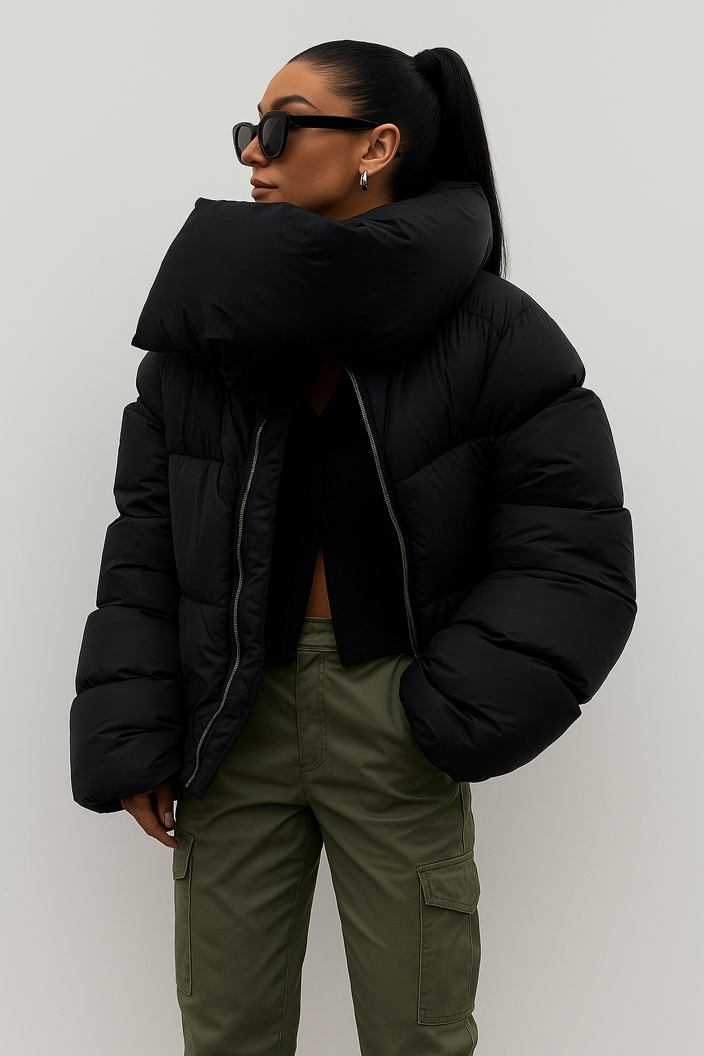 Damen Pufferjacke Schwarz Polyester Oversized