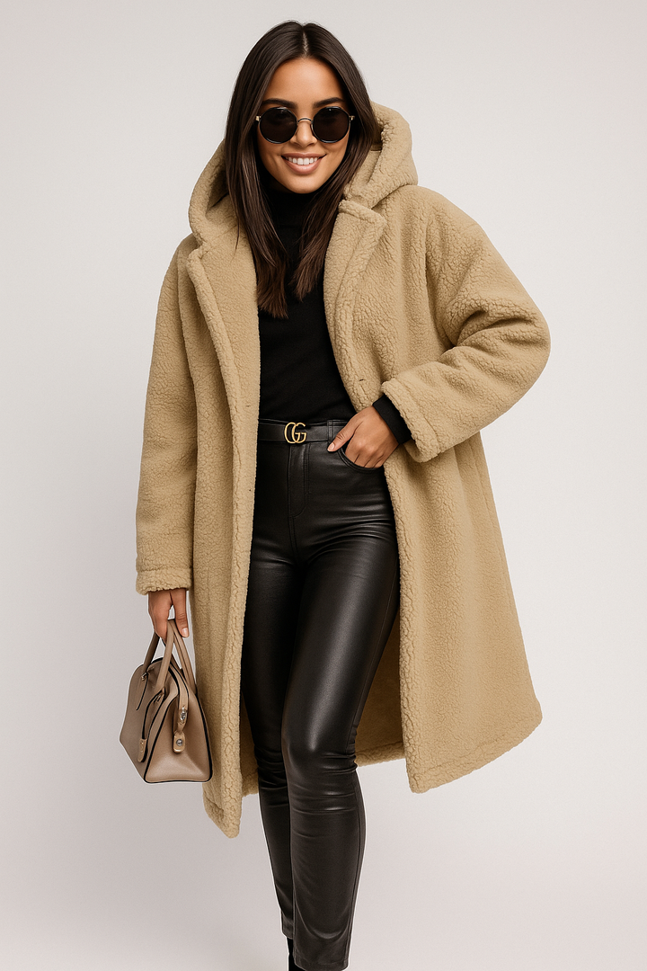 Damen Plüschmantel Polyester mit Kapuze für Winter