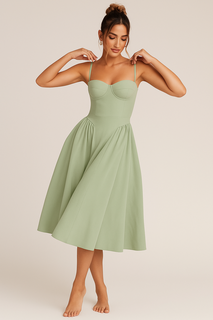 Damen Midi Kleid Baumwolle Corsagenstil Sommerkleider