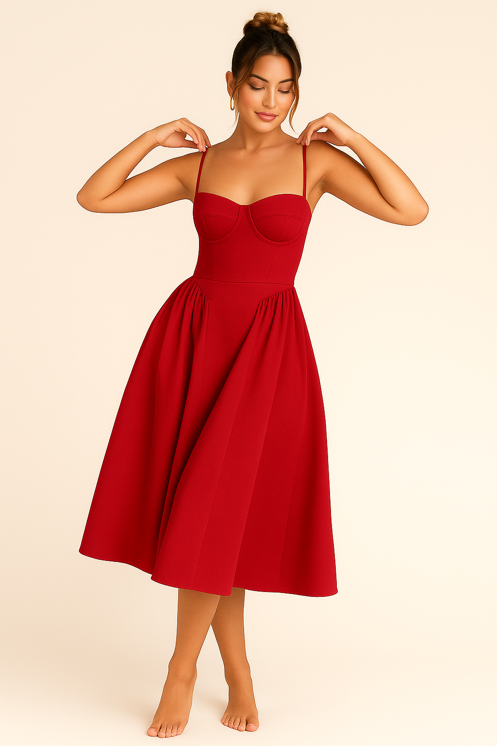 Damen Midi Kleid Baumwolle Corsagenstil Sommerkleider