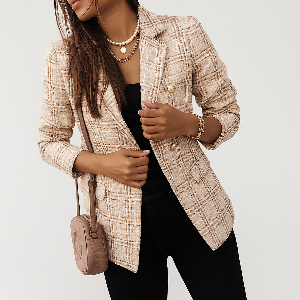 Karierter Blazer Damen mit Tailliertem Schnitt – Vielseitig und Stilvoll für Elegante und Lässige Anlässe
